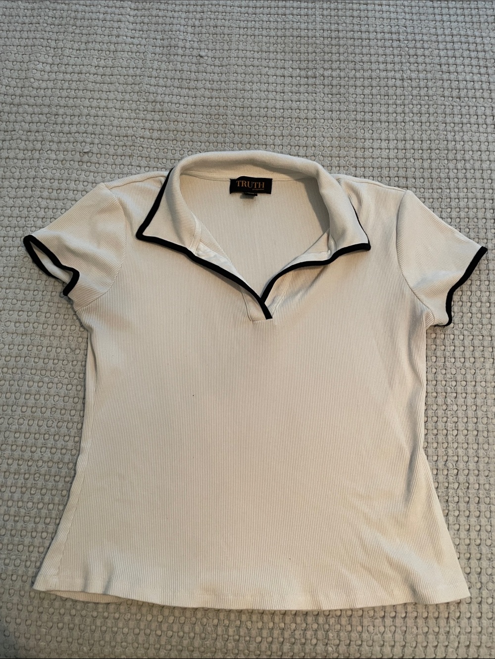Truth White Short-Sleeve Ribbed Polo Tee with Black Trim